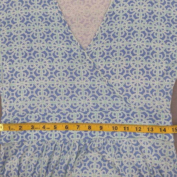 Vineyard Vines Midi Dress M Faux Wrap Geometric Blue Mint V Neck Stretch Viscose - Picture 8 of 11